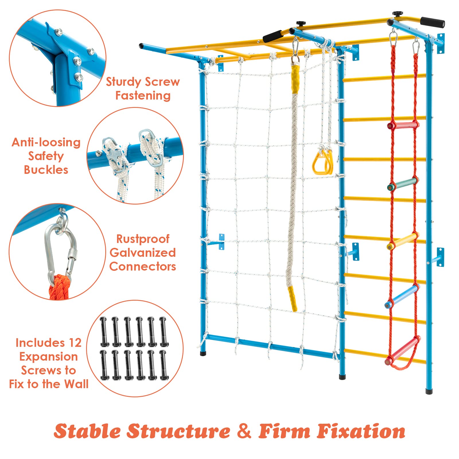 Costzon Climbing Toys for Toddlers, Kids Ladder Wall Set for Exercise, Indoor Steel Stall Bars with Wall Ladder