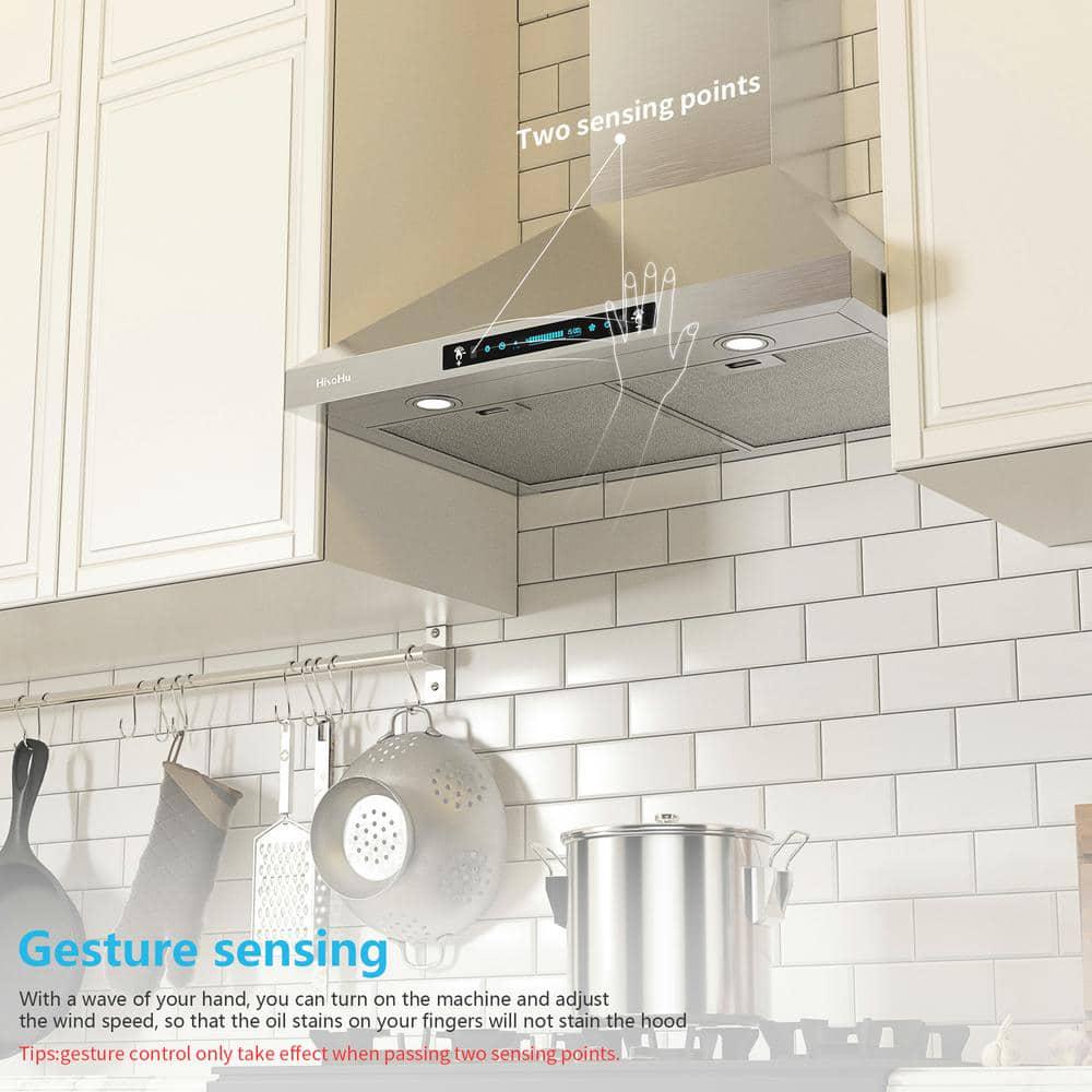 HisoHu 2953 in 780 CFM Ducted Wall Mount Range Hood in Stainless Steel With Gesture Sensing Control Function