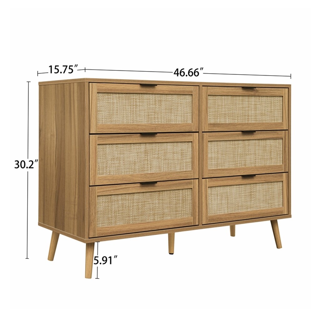 Modern 6 Drawer Dresser Wood Cabinet   N/A