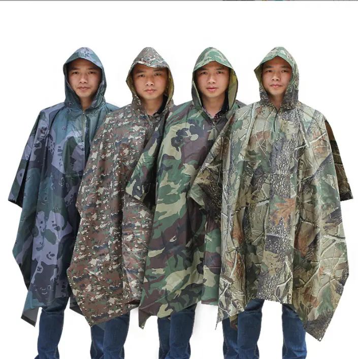 Multifunction Survival Gear Camo Raincoat Camping Mat Waterproof Men Rain Poncho for Motorcycle Hiking