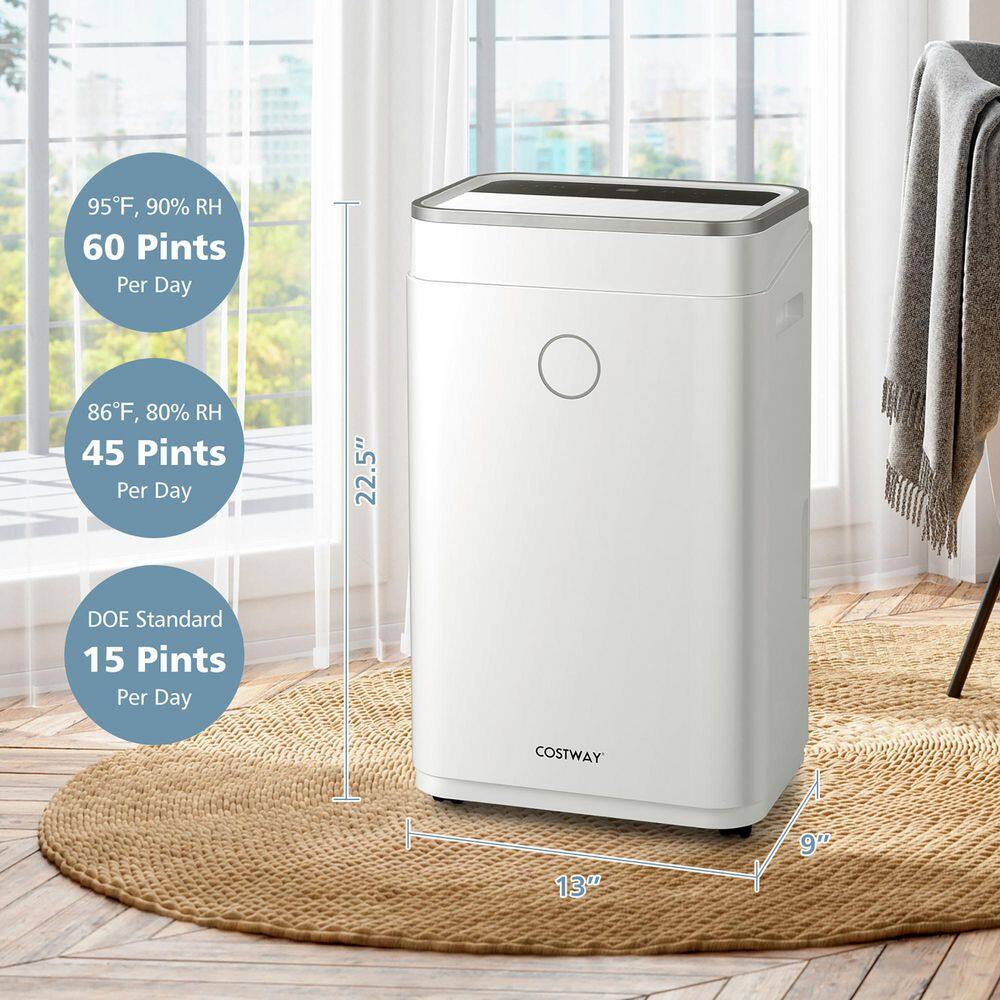 Costway 60-Pint Dehumidifier for Home and Basements 4000 Sq.ft. w3-Color Digital Display ES10105US-WH