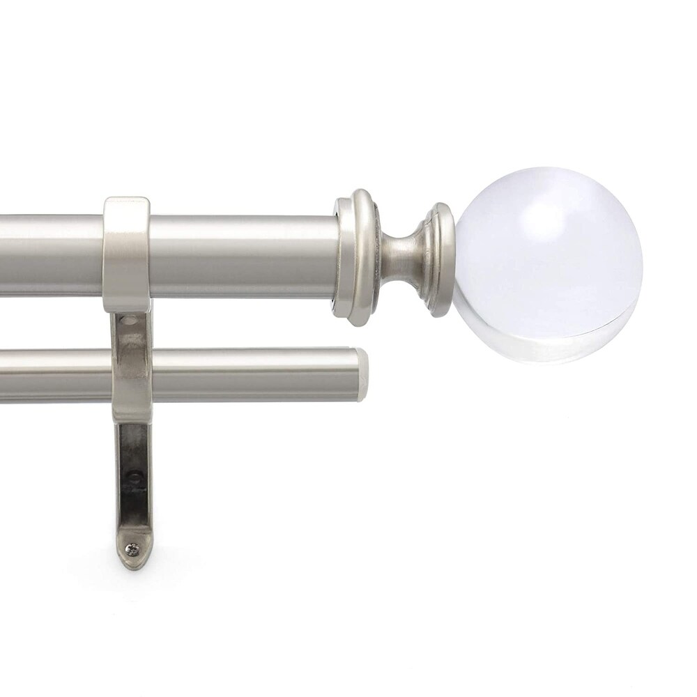 1 Inch Adjustable Silver Double Curtain Rod for Windows   Doors Curtains with Acrylic Ball Finials  Brackets Set  By Deco Window