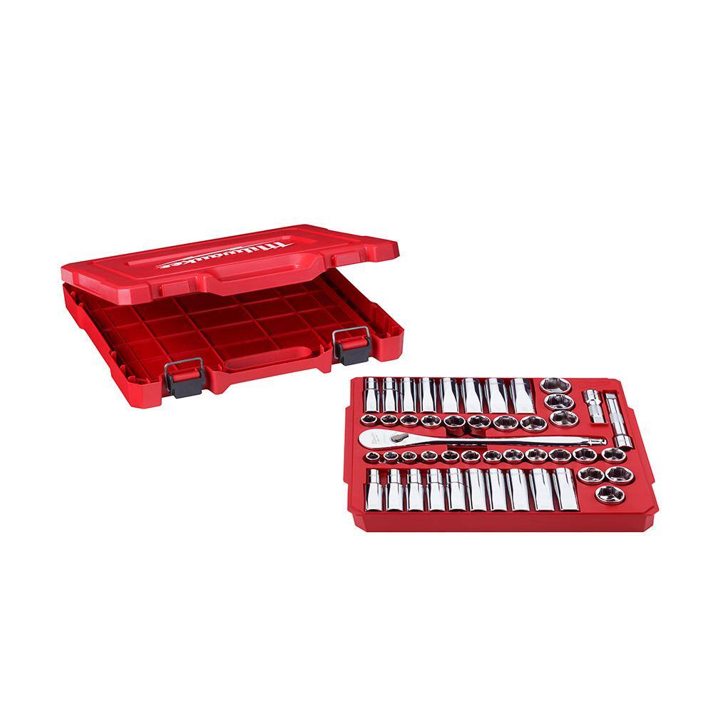 MW 12 in. Drive 24 in. Breaker Bar and 12 in. Drive SAEMetric Ratchet and Socket Mechanics Tool Set (48-Piece) 48-22-9013-48-22-9010