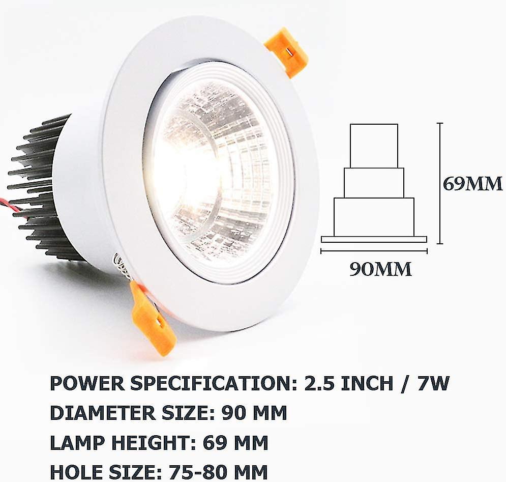 6 Pack Led Downlights， 7w Cob Recessed Ceiling Light Lamp，ac 220-240v，natural White 4000k，adjust Angle 30，ip44，cutout 70-80mm，for Living Room(black)