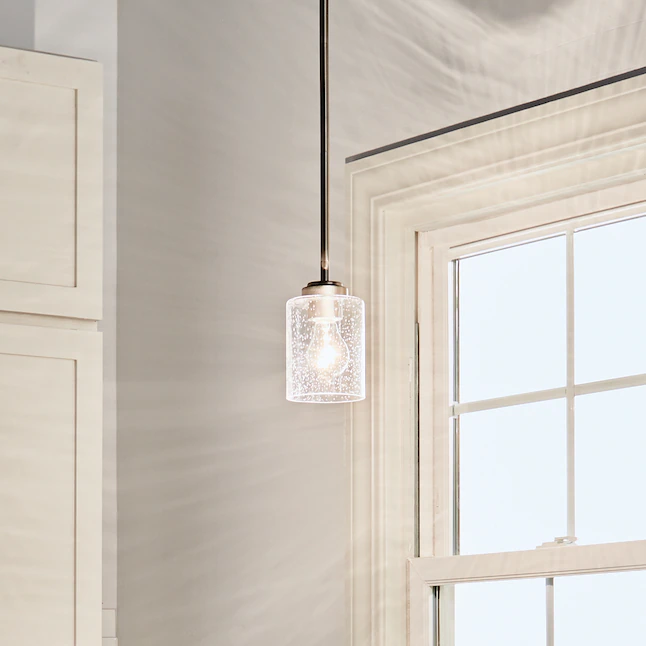 Kichler 44032NI Winslow Brushed Nickel Modern/Contemporary Seeded Glass Cylinder Mini Pendant Light