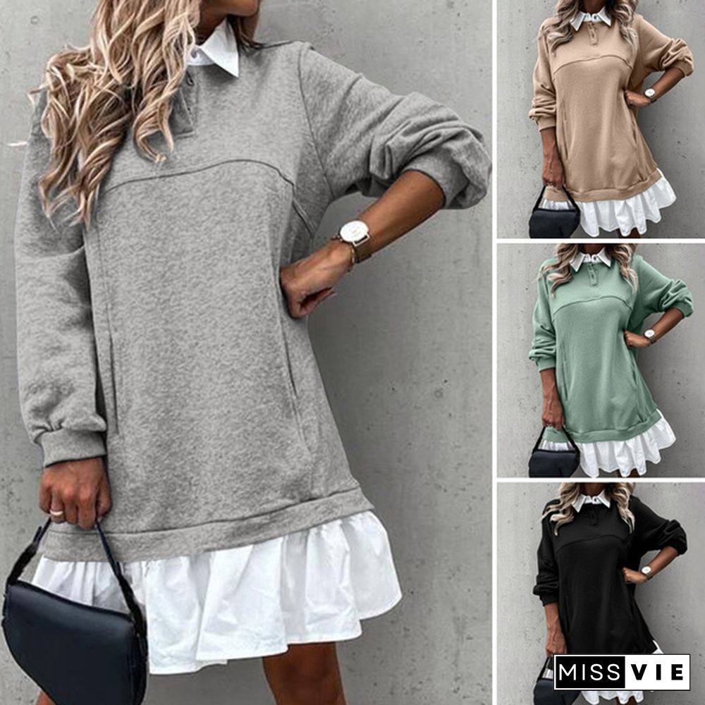 ZANZEA Women Autumn Loose Full Sleeve Sweater Casual Plain Holiday Sweatshirt Dress Plus Size