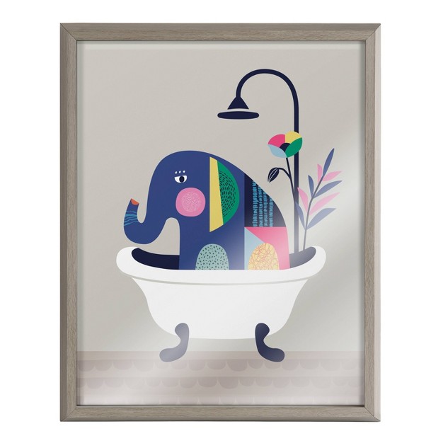 X 20 quot Blake Mid Century Elephant In The Tub By Rachel Lee Framed Printed Glass Gray Kate amp Laurel All Things Decor