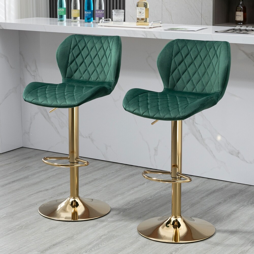 Velvet Adjustable Swivel Bar Stools Set Of 2 Modern Counter Height Barstools With Golden Color Base for Living Room  Kitchen