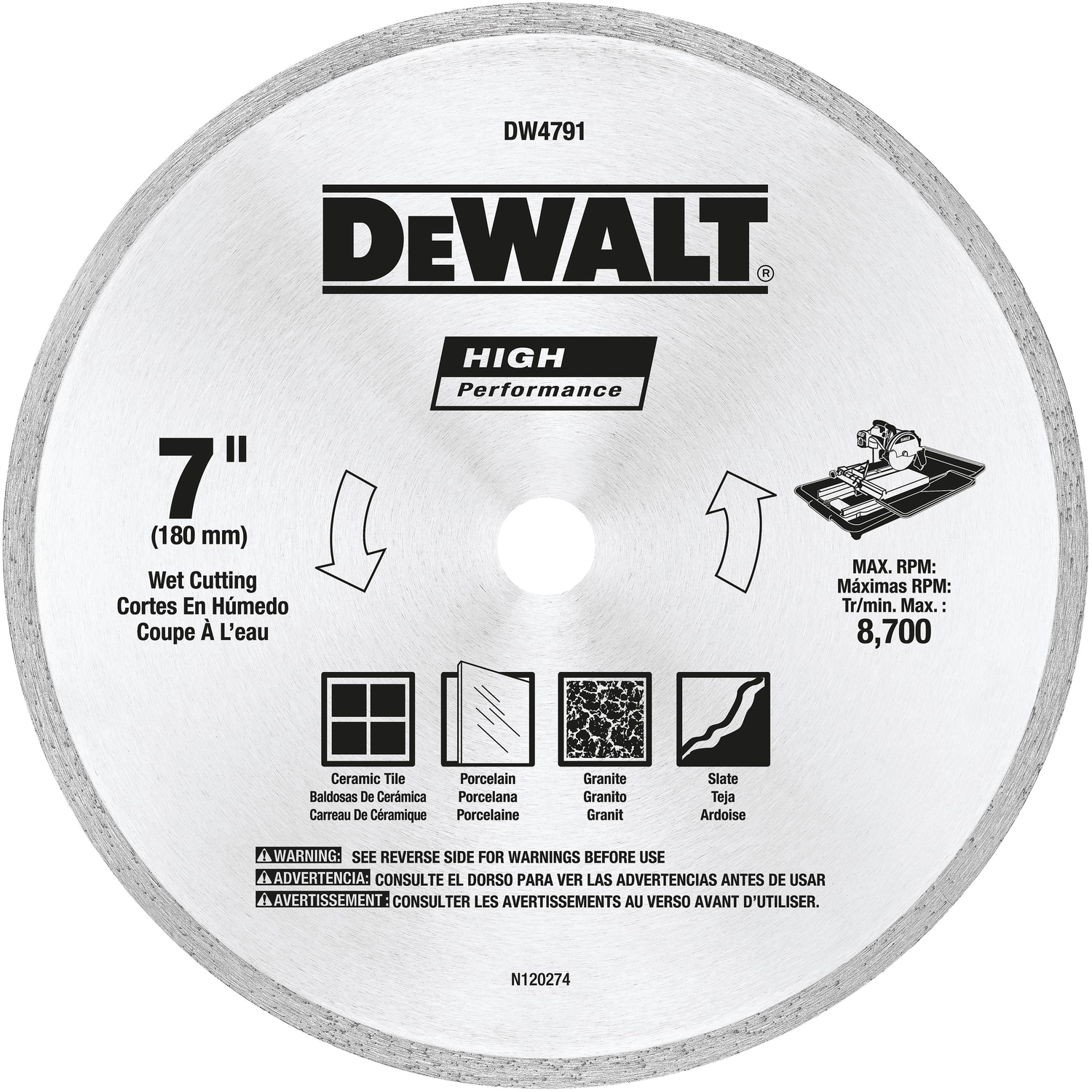 DW High Performance 7 in. D X 5/8 in. Diamond Wet Tile Blade 1 pc