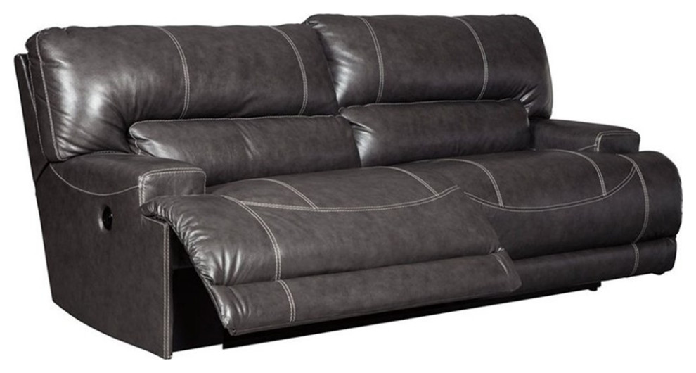 Ashley Furniture McCaskill Leather Reclining Sofa in Gray   Contemporary   Sofas   by Homesquare  Houzz