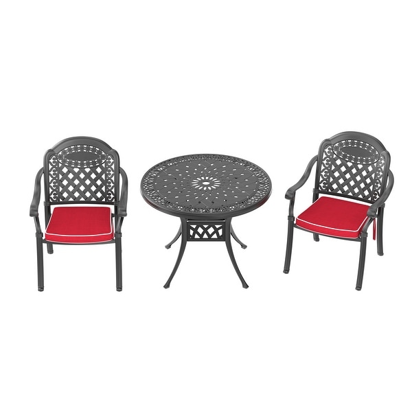 3/5Piece Cast Aluminum Outdoor Dining Set with 35.43 in. Round Table and Random Color Cushions