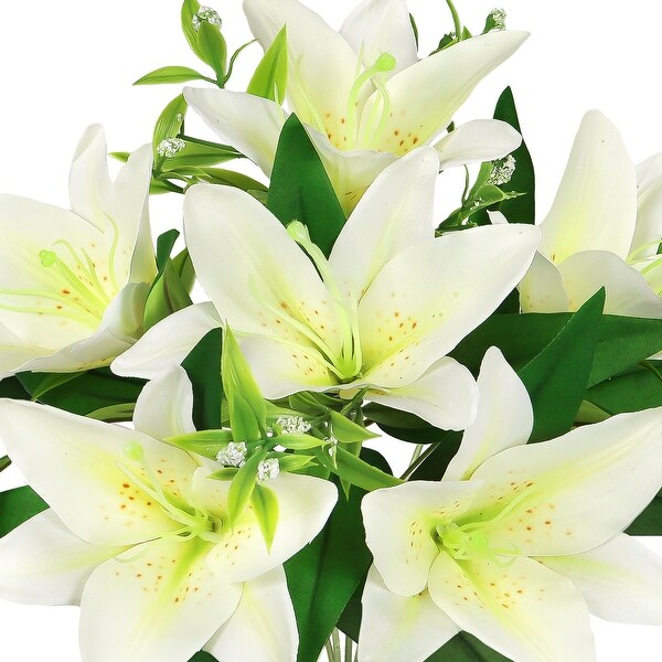 Set of 4 Cream White Artificial Stargazer Lily Flower Stem Bush Bouquet 13in