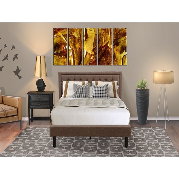 East West Furniture Wooden Bedroom Set - Wood Full Size Bed Frame - Brown Headboard with 1 Nightstand (End Table Finish Option) - - 33772208