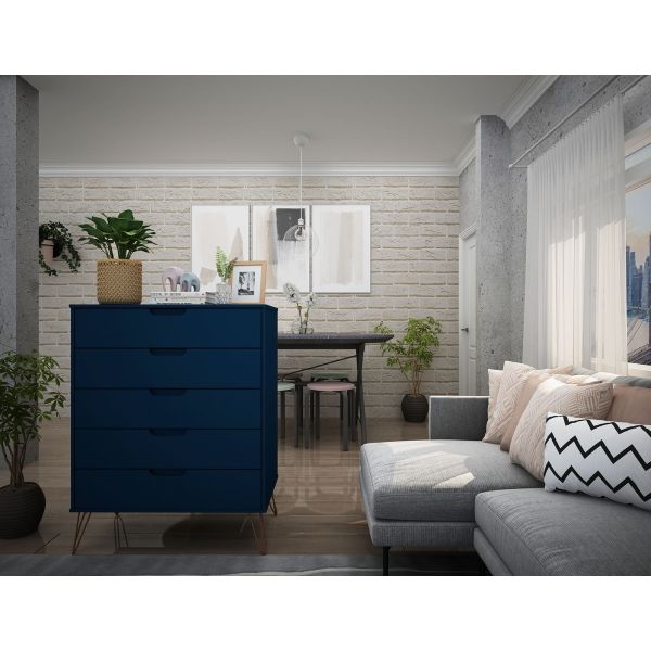 Rockefeller 5-Drawer Tall Dresser in Tatiana Midnight Blue