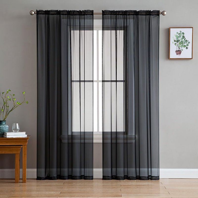 THD Essentials Sheer Voile Window Treatment Rod Pocket Curtain Panels - Set of 2