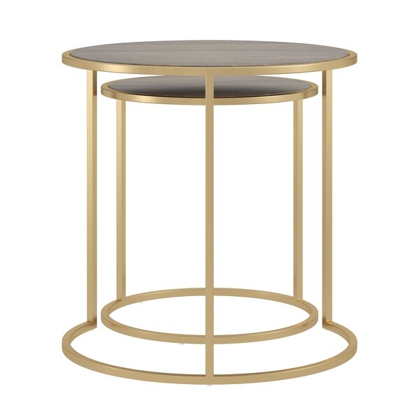 Subira Antique Gold Finished Metal and Reclaimed Wood Round Nesting End Table Set by iNSPIRE Q Bold