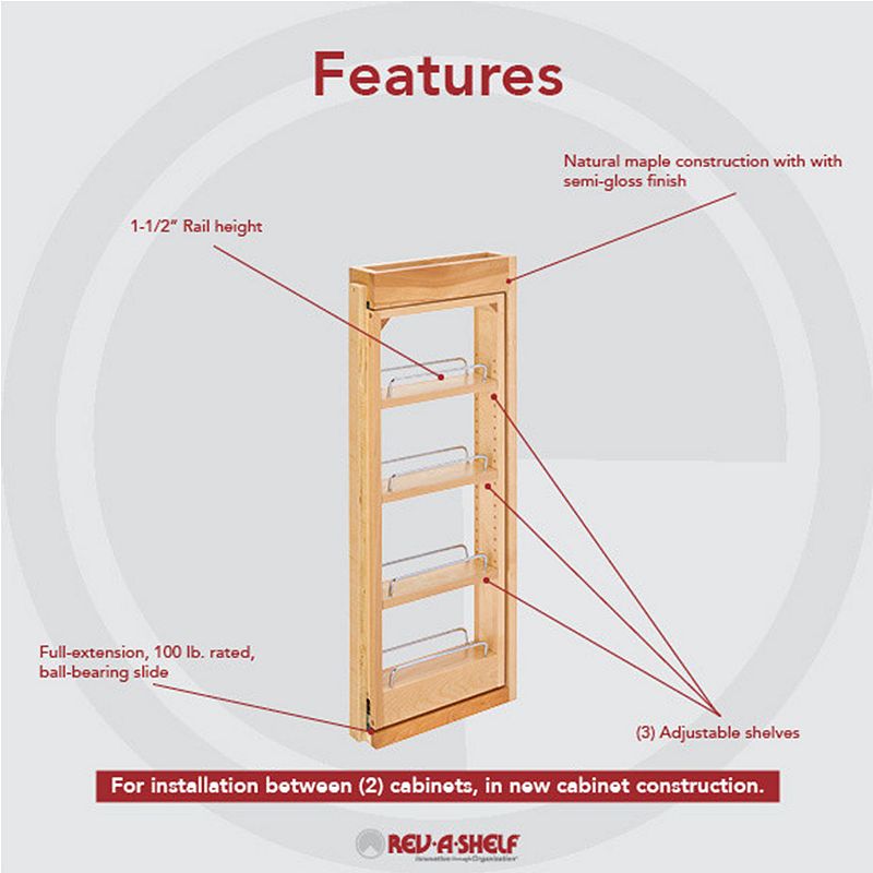 Rev-A-Shelf Pull Out Wall Filler Between Cabinet Shelf Storage 3x30， 432-WF-3C