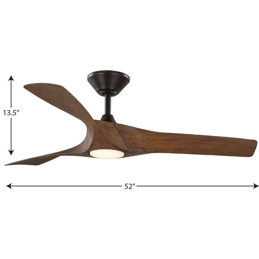 Progress Lighting Ryne Collection 52 in. 3-Blade LED Light IndoorOutdoor Woodgrain DC Motor Transitional DC Ceiling Fan with Remote P250060-179-30