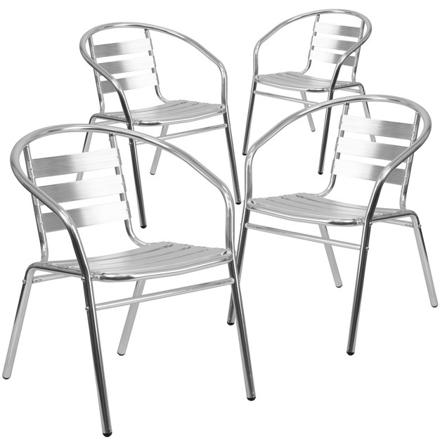 Emma And Oliver 4 Pack Commercial Aluminum Indoor outdoor Stack Chair Triple Slat Back And Arms