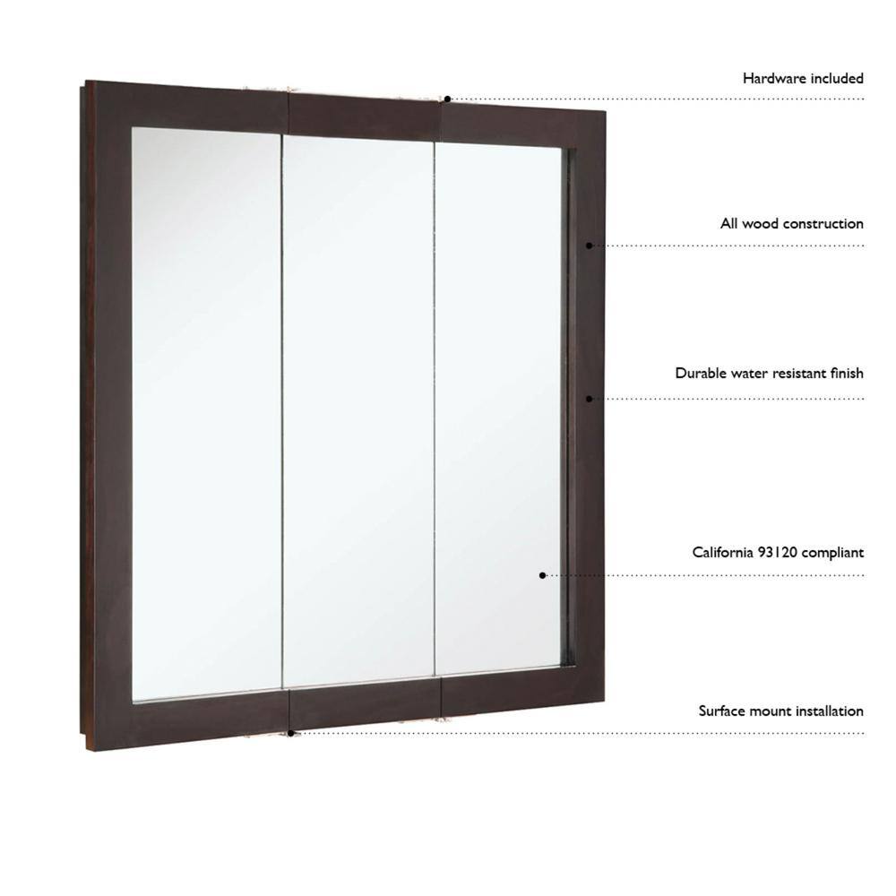 Design House Ventura 48 in. x 30 in. x 6 in. Surface-Mount Tri-View Bathroom Medicine Cabinet in Espresso 541367-ESP