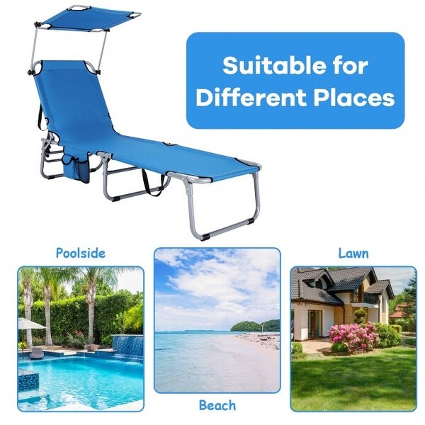 Outdoor Recliner Chair with 5 Adjustable Positions and Canopy Shade