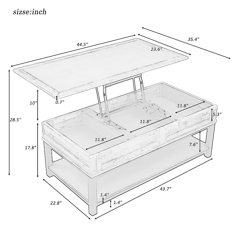 Merax Lift Top Coffee Table With Inner Storage Space And Shelf