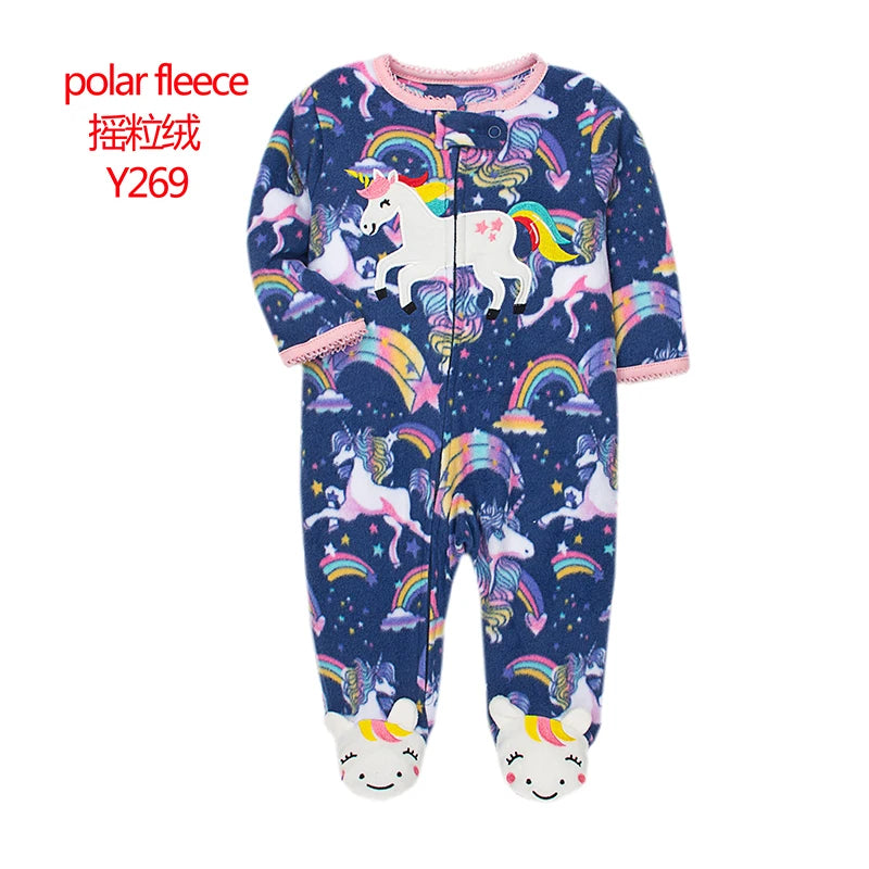 Docinmom 2023 Baby Warm Clothes Fleece Romper Cartoon Fox Unicorn Dinosaur Sleepwear New Born Bebe Clothing Jumpsuit Coverall