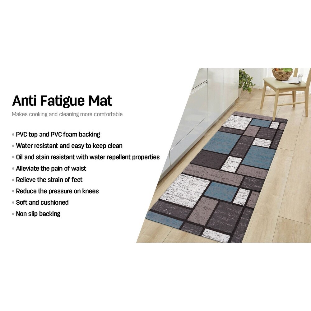 World Rug Gallery Contemporary Modern Boxes Anti Fatigue Standing Mat