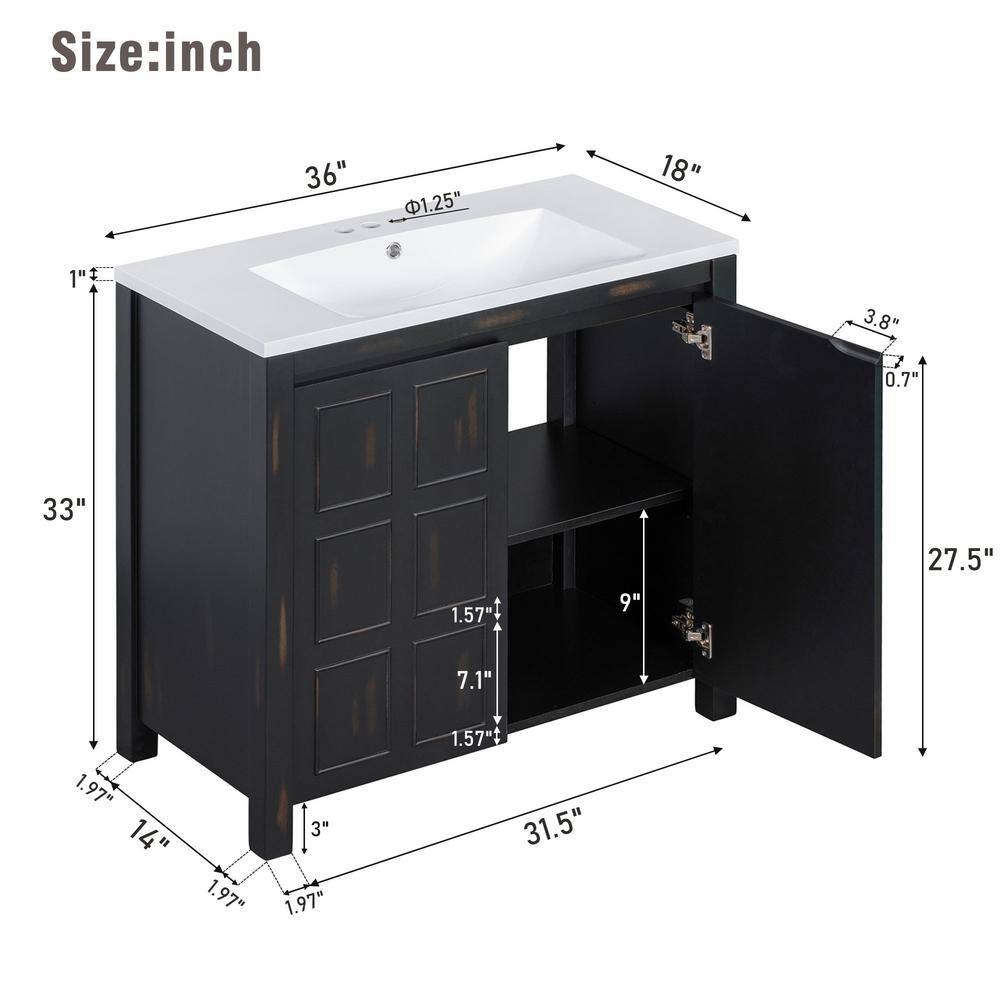 36 in. W x 18 in. D x 34 in. H Bath Vanity Cabinet without Top in Espresso Bathroom Vanity Organizer with Sink TN210E-179