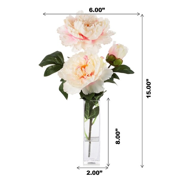 Enova Home Artificial Silk Peony Flower in Clear Glass Vase Large Peony Flower with Vase For Home Office Decoration