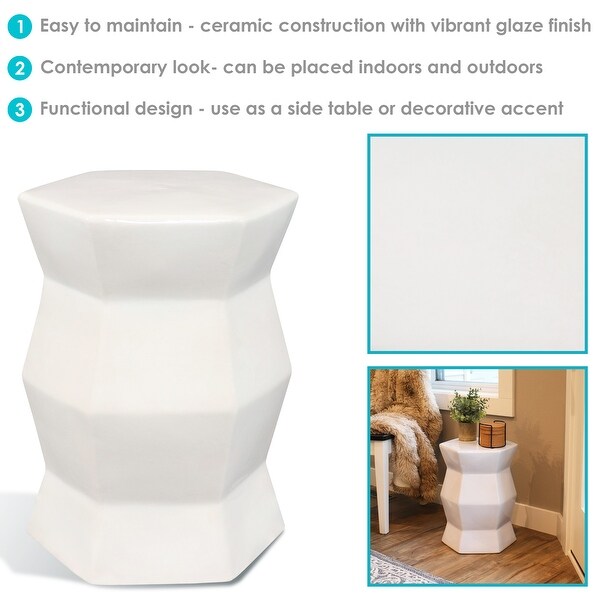 Sunnydaze Moderno Geometric Ceramic Decorative Garden Stool