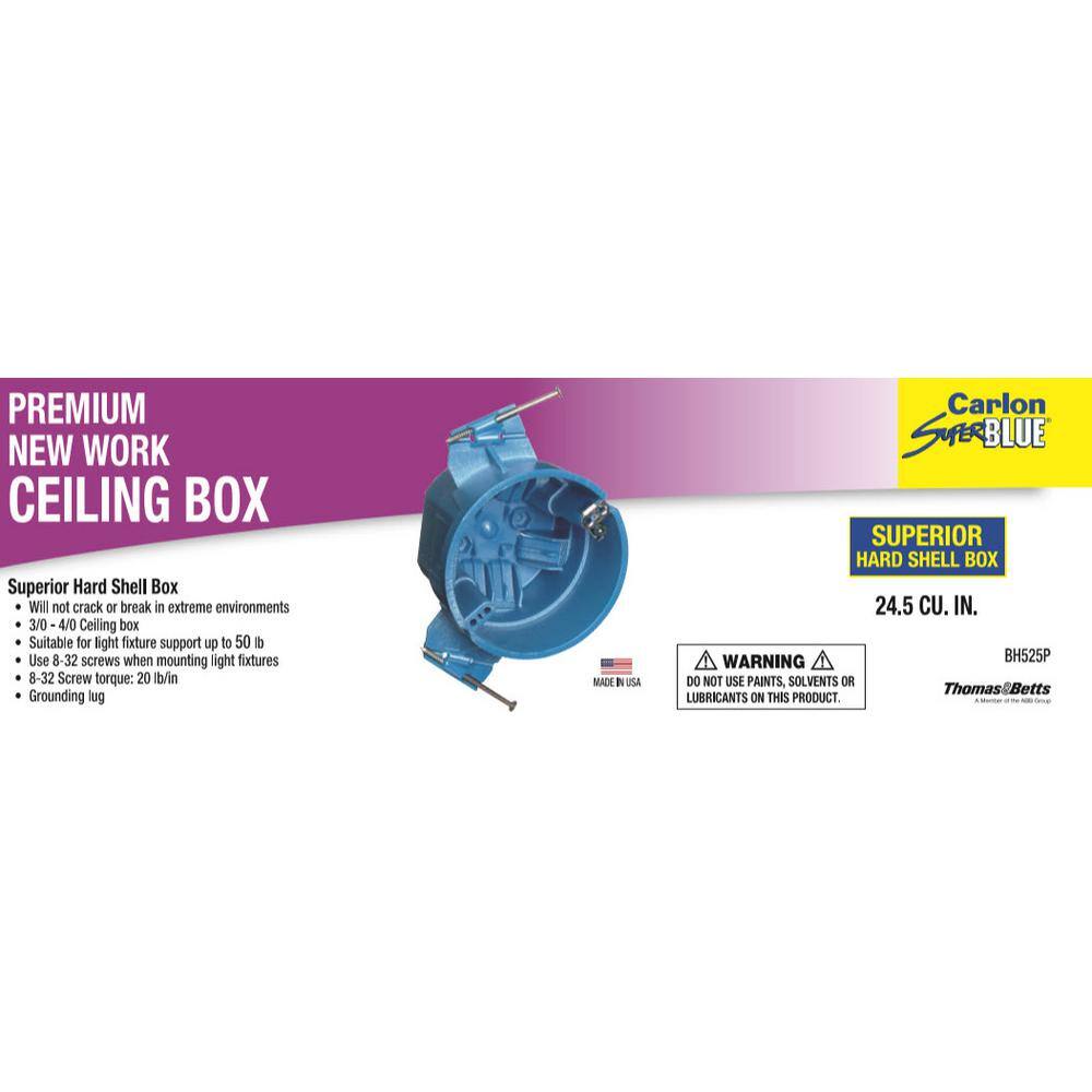 Carlon 1-Gang 24.5 cu. in. Hard Shell PVC New Work Electrical Ceiling Box with Ground Lug BH525P