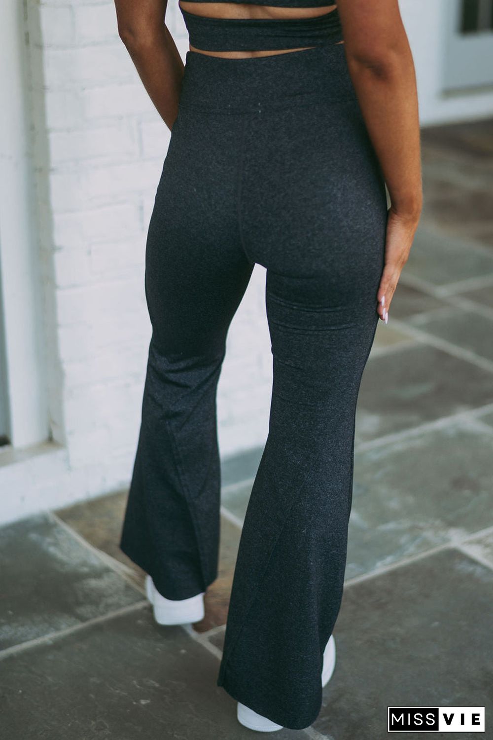 Carbon Grey Ruched Cropped Tank Split Flare Leg Pants Set