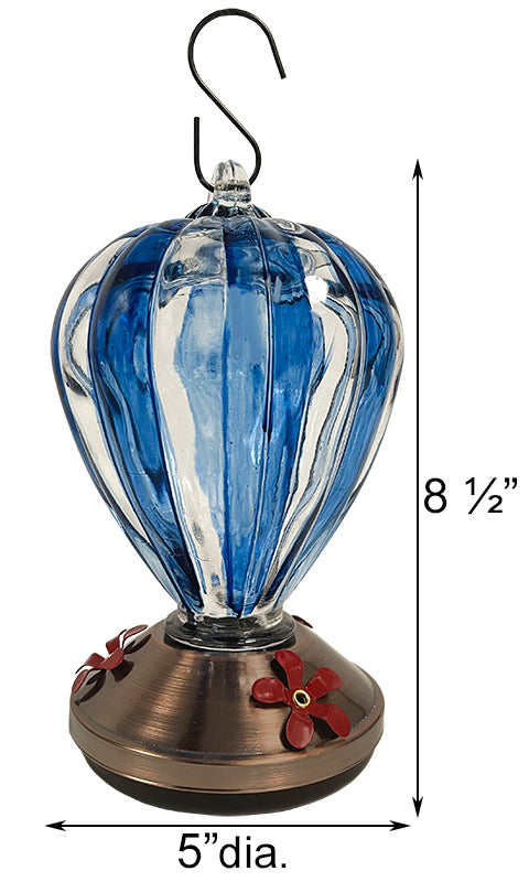 Blue Striped Glass Balloon Hummingbird Feeder - Holds 32 oz of Nectar