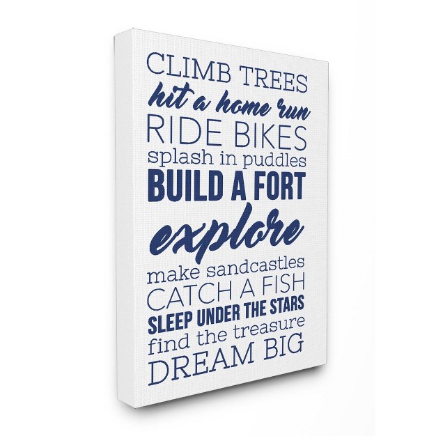 Climb Trees Dream Big Navy With White Stretched Canvas Kids x27 Wall Art Stupell Industries