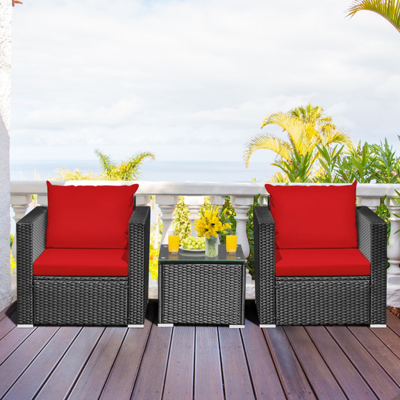 Costway 36207958 3 Pieces Patio Wicker Conversatio...