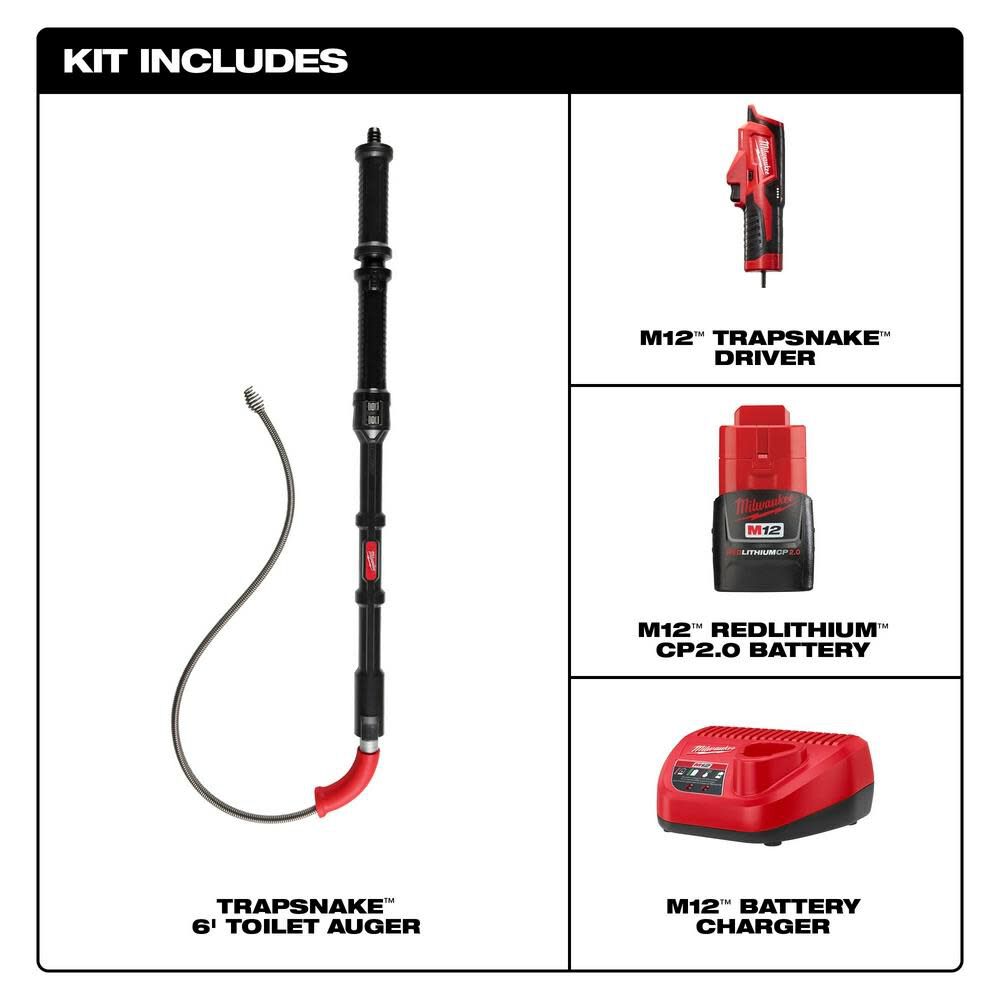 Milwaukee M12 TRAPSNAKE 6' Toilet Auger Kit 3576-21 from Milwaukee