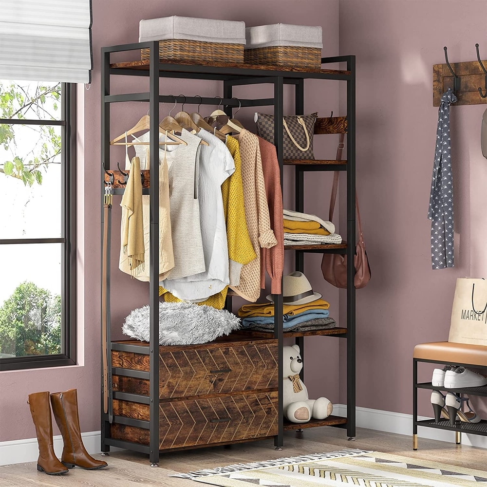 Freestanding Closet Organizer  Clothes Rack with Drawers and Shelves  Heavy Duty Garment Rack