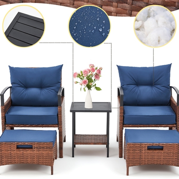 AVAWING 5Piece Patio Furniture Set Wicker Conversation Set with Coffee Table and Ottoman