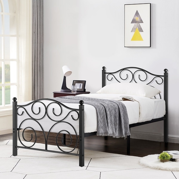 Taomika Bed Set of 2 Twin Size Platform Bed Frame with Headboard - - 36509853