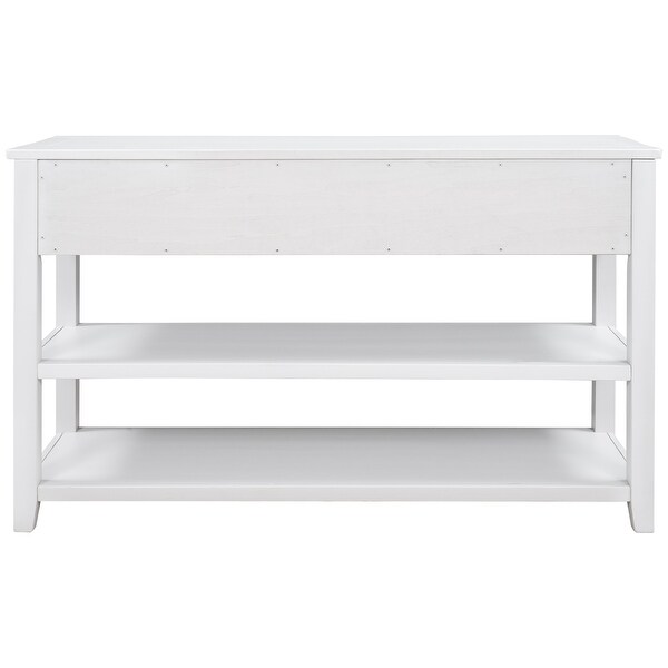 Antique White 3-Drawer Entryway Console Table with 2-Tier Open Shelves