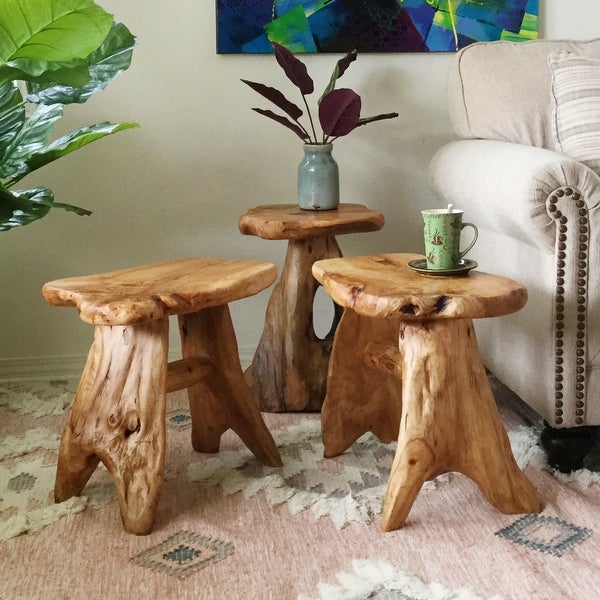 Greenage Cedar Roots Natural Flower Stand Reclaimed Woods End Table