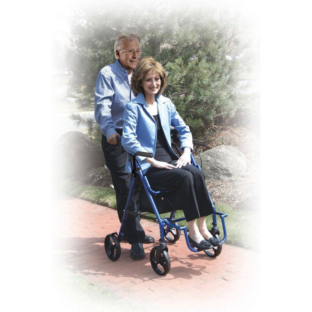 Drive Medical Duet Dual Function Transport Wheelchair Rollator Rolling Walker Blue 795B