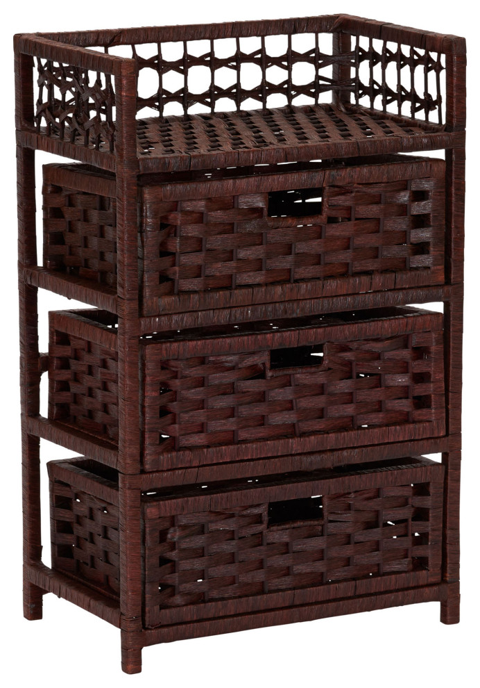 Woven 3 Drawer Chest With Cutout Handles   Beach Style   Accent Chests And Cabinets   by Organize It  Houzz