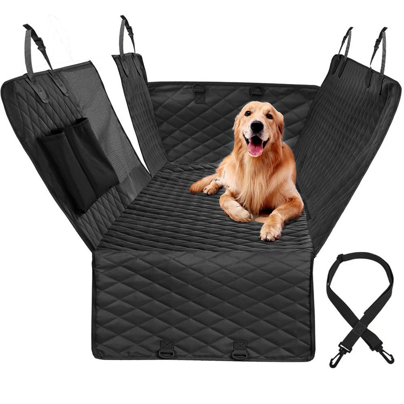 Water Dog Seat Cover Nonslip Pet Seat Cover Zipper Pockets Dog Covers cars and trucks Suv's Backing Backseat mat - Black