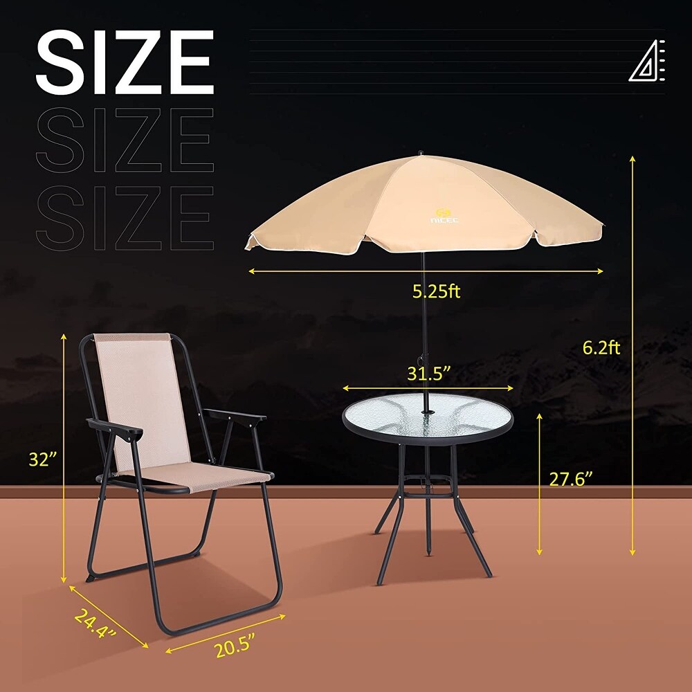 Patio Dining Set  Set of 6 Garden Outdoor Furniture Set with Tilted Umbrella  31.5\