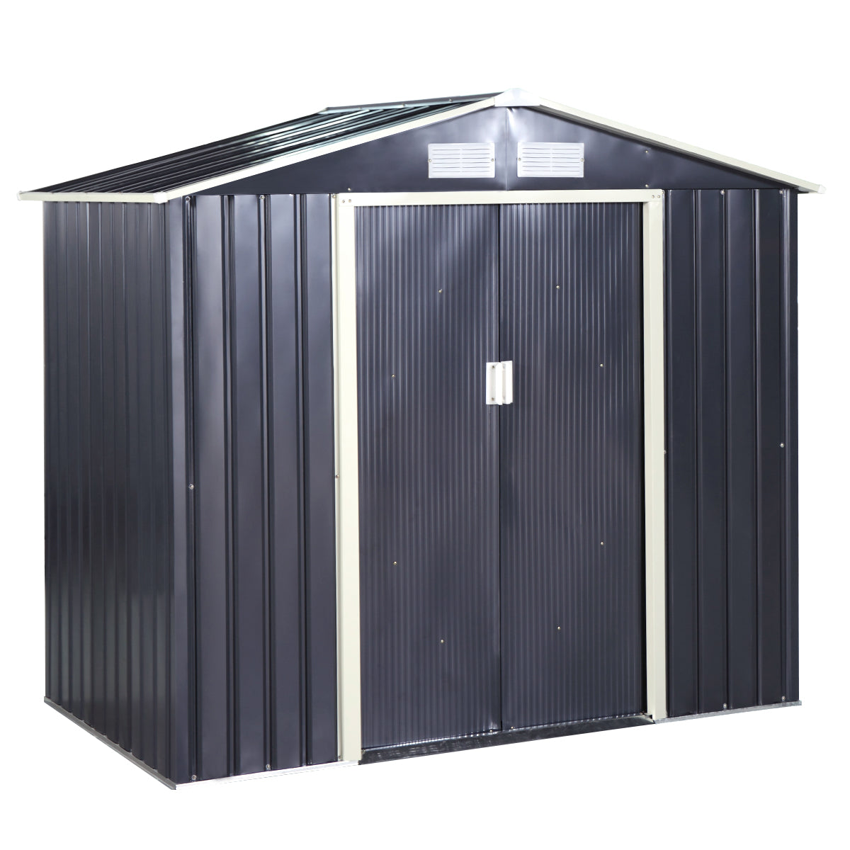 Jaxpety 6.3 x 9.1 ft Large Garden Storage Shed Galvanized Steel Outdoor Tool House with Sliding Door, Roof and 4 Vents, Dark Gray