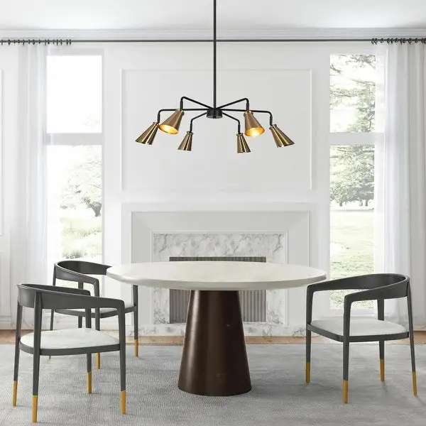 Tesa Modern 6-Light Black Gold Chandelier Metal Pendant Lights for Dining Room - 33.5