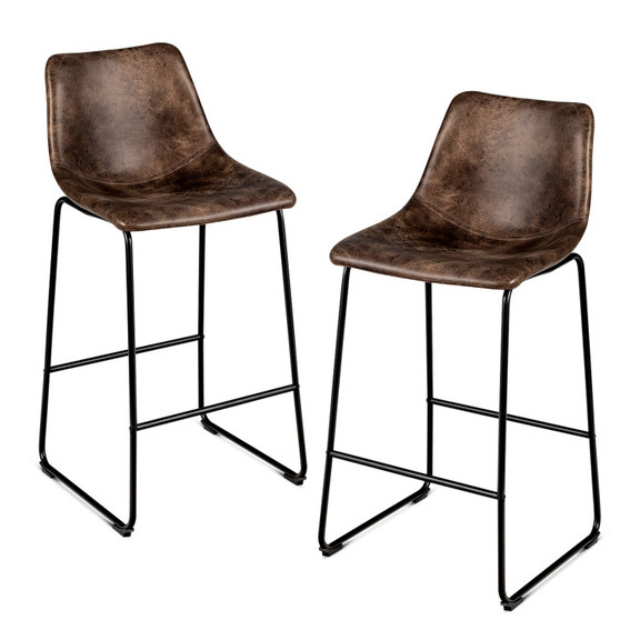 Costway 41937560 Set of 2 Bar Stool Faux Suede Uph...