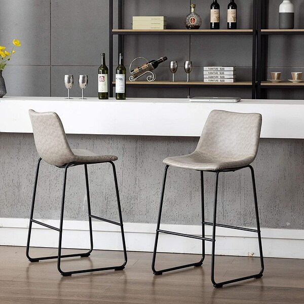 Home Beyond Set of 2 Pcs Synthetic Leather Upholstered Barstools Armless with Metal Frame